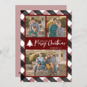 バッファローチェックプレイド3枚の写真クリスマス シーズンカード (正面/裏面)