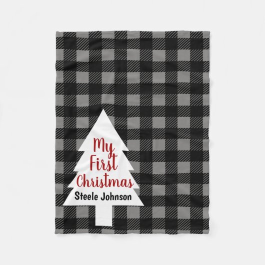 バッファローチェックプレイド&ツリーマイ初めてのクリスマス フリースブランケット (正面)