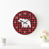 バッファローチェックベアワイルドネスキャビン装飾用クッション ラージ壁時計 (ホーム)