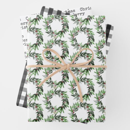 バッファローチェックリースタイプライター文字クリスマス ラッピングペーパーシート (インサイチュ)