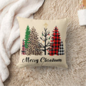 バッファローチェックレオパードプリントベアパインクリスマス クッション (ブランケット)