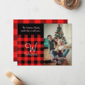 バッファローチェックレッドプレイドクリスマスカード ノートカード (正面/裏面インサイチュ)