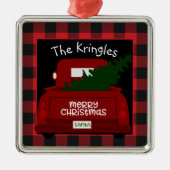 バッファローチェックヴィンテージトラックパーソナライズされた メタルオーナメント (正面)