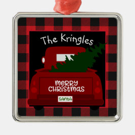 バッファローチェックヴィンテージトラックパーソナライズされた メタルオーナメント