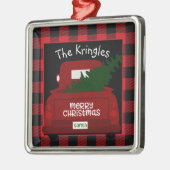 バッファローチェックヴィンテージトラックパーソナライズされた メタルオーナメント (左)