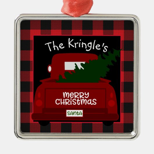 バッファローチェックヴィンテージトラックパーソナライズされた メタルオーナメント (正面)