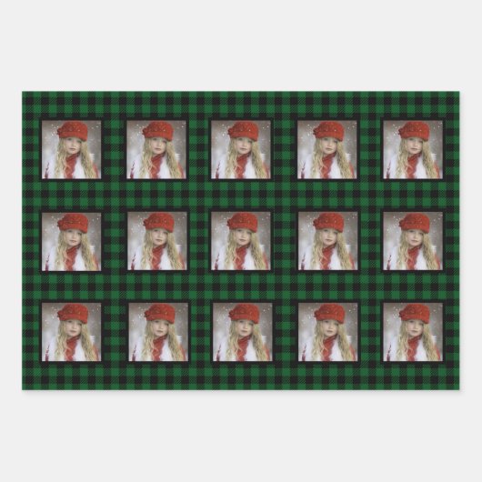 バッファローチェック写真クリスマス ラッピングペーパーシート (正面)
