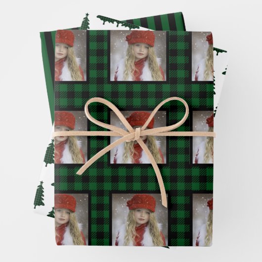 バッファローチェック写真クリスマス ラッピングペーパーシート (インサイチュ)