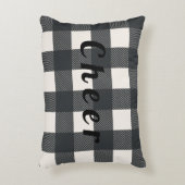バッファローチェック応援ブラックタイポグラフィホリデー アクセントクッション (正面(垂直))