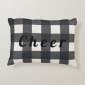 バッファローチェック応援ブラックタイポグラフィホリデー アクセントクッション (裏面)
