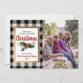 バッファローチェック水色ホリークリスマスフォト シーズンカード (正面)