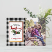 バッファローチェック水色ホリークリスマスフォト シーズンカード (スタンド正面)