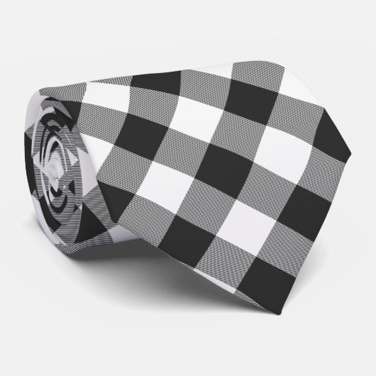 バッファローチェック白と黒の正方形の格子縞 ネクタイ (ロール)