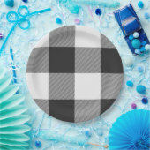 バッファローチェック白と黒の正方形プレイド大 ペーパープレート (パーティー)