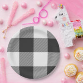 バッファローチェック白と黒の正方形プレイド大 ペーパープレート (パーティー)