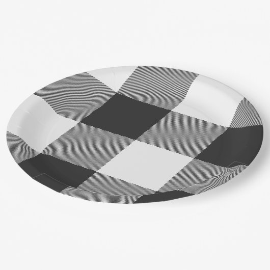 バッファローチェック白と黒の正方形プレイド大 ペーパープレート (アングル)