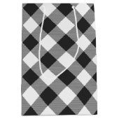 バッファローチェック白と黒の正方形プレイド ミディアムペーパーバッグ (正面)