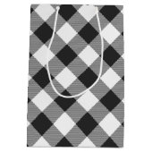 バッファローチェック白と黒の正方形プレイド ミディアムペーパーバッグ (裏面)