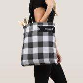 バッファローチェック白と黒の正方形格子 トートバッグ (クローズアップ)