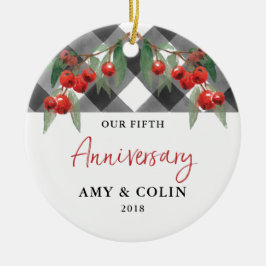 バッファローチェック白黒プレイド記念日 セラミックオーナメント