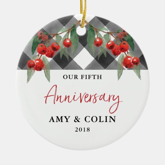 バッファローチェック白黒プレイド記念日 セラミックオーナメント (正面)