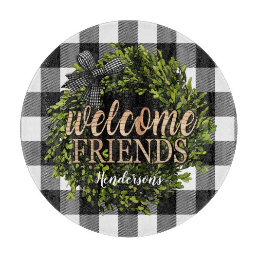 バッファローチェック白黒ボクウッドリース カッティングボード (正面)