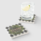 バッファローチェック白黒ボクウッドリース ストーンコースター (横)