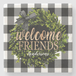 バッファローチェック白黒ボクウッドリース ストーンコースター