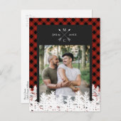 バッファローチェック矢印モノグラム写真日付を保存 案内ポストカード (正面/裏面)