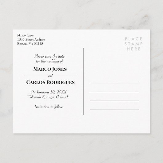 バッファローチェック矢印モノグラム写真日付を保存 案内ポストカード (裏面)