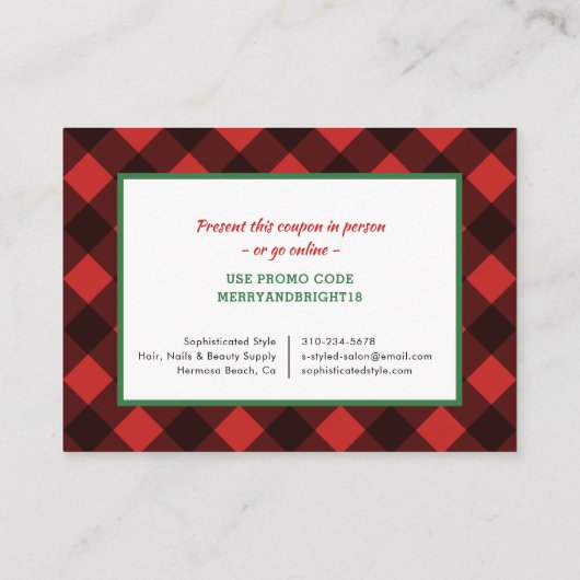 バッファローチェック素朴クリスマスクーポンスキンケア 名刺 (裏面)