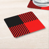バッファローチェック赤と黒のランバージャックプレイドデコール スクエアペーパーコースター (アングル)