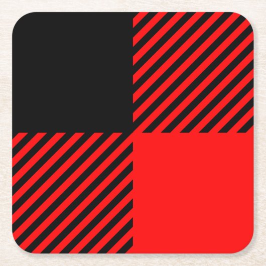 バッファローチェック赤と黒のランバージャックプレイドデコール スクエアペーパーコースター (正面)
