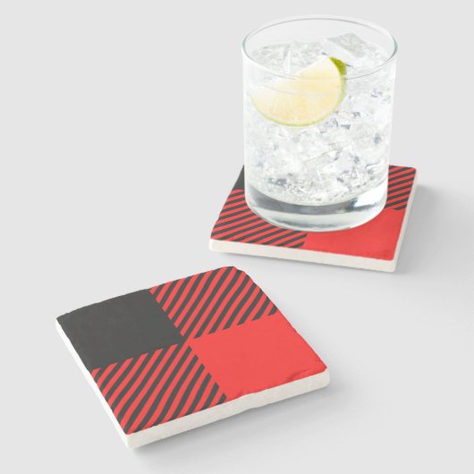 バッファローチェック赤と黒のランバージャックプレイドデコール ストーンコースター (横)