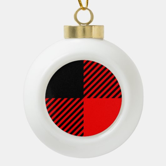 バッファローチェック赤と黒のランバージャックプレイドデコール セラミックボールオーナメント (正面)