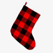 バッファローチェック赤と黒のランバージャックプレイドデコール ラージクリスマスストッキング (正面 (吊り時))