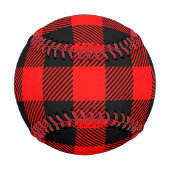 バッファローチェック赤と黒のランバージャックプレイドデコール 野球ボール (正面)