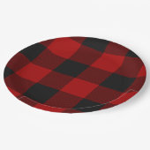 バッファローチェック赤と黒の正方形プレイド ペーパープレート (アングル)