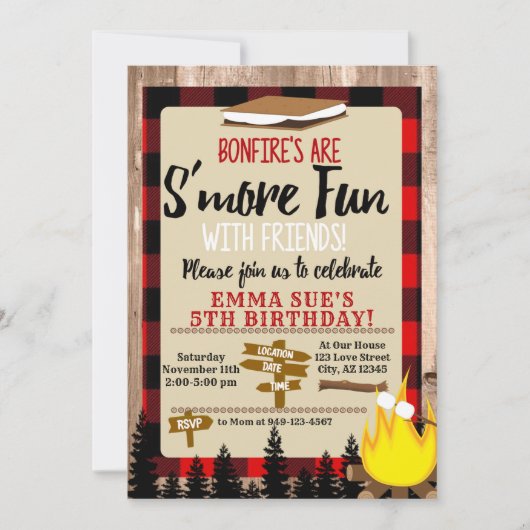 バッファローチェック赤Sのおもしろい友達との誕生日 招待状 (正面)