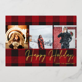 バッファローチェック3写真ハッピーホリデー 箔招待状