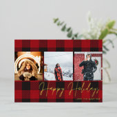 バッファローチェック3写真ハッピーホリデー 箔招待状 (立ち正面)