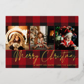 バッファローチェック3写真メリークリスマス 箔招待状 (正面)