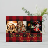 バッファローチェック3写真メリークリスマス 箔招待状 (立ち正面)