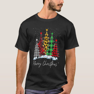 バッファローチェック+ヒョウ柄のクリスマスツリー Tシャツ