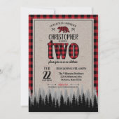 バッファローチェックLumberjack Boy's 2nd Birthday 招待状 (正面)