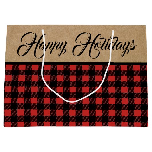 バッファローチェ素朴ックプレイド&クラフトクフェイクリスマス ラージペーパーバッグ (正面)