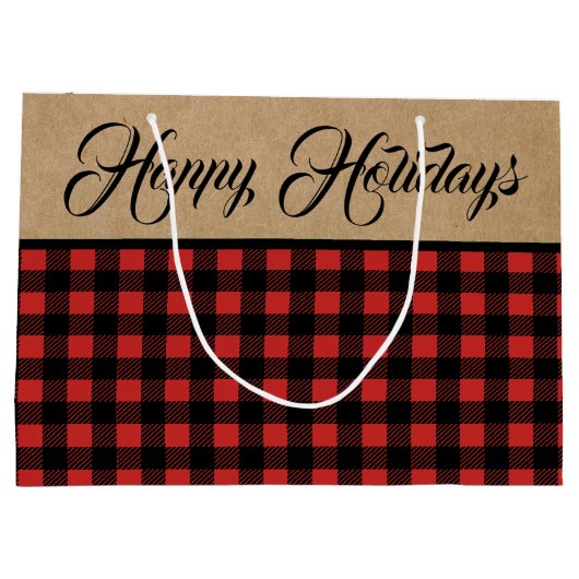 バッファローチェ素朴ックプレイド&クラフトクフェイクリスマス ラージペーパーバッグ (裏面)