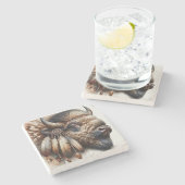 バッファローバイソンアメリカンインディアンアート ストーンコースター (横)