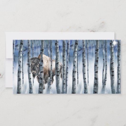 バッファローバイソンウィンターウッズクリスマスカード シーズンカード (正面)