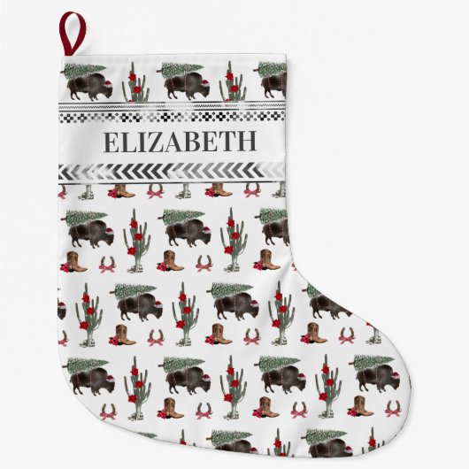 バッファローバイソンウェスタンランチカウボーイクリスマスツリー ラージクリスマスストッキング (正面)